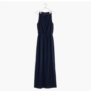 Madewell Navy Blue Tassel Tie Crepe Maxi Dress Sz 00 Blouson Sleeveless NWOT